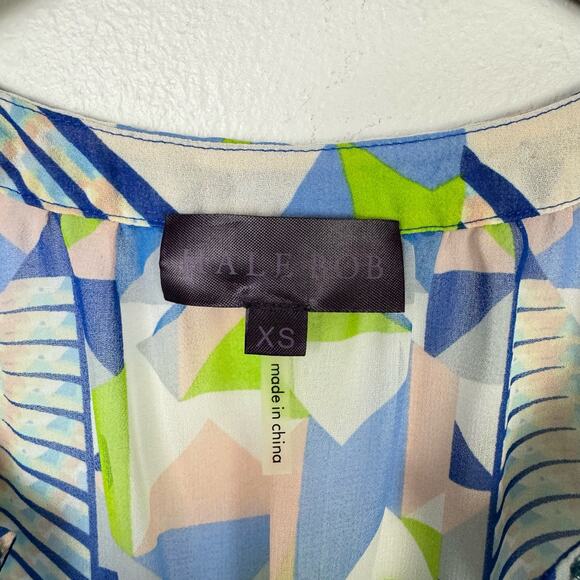 Hale Bob | Blue & Green Print Beaded Embellished V-neck Long Sleeve Blouse - Picture 10 of 12